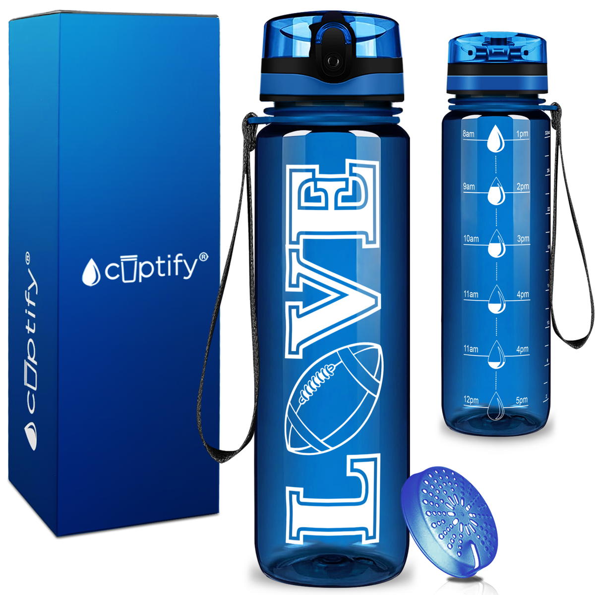 Football Love on 32 oz Motivational Tracking Water Bottle