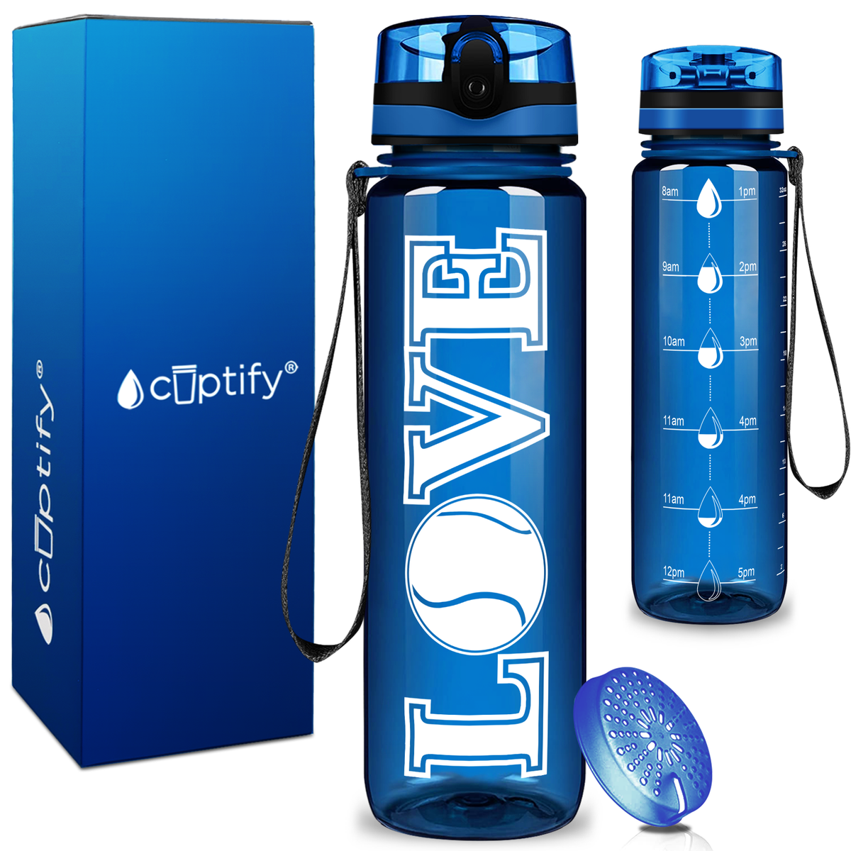 Tennis Love on 32 oz Motivational Tracking Water Bottle