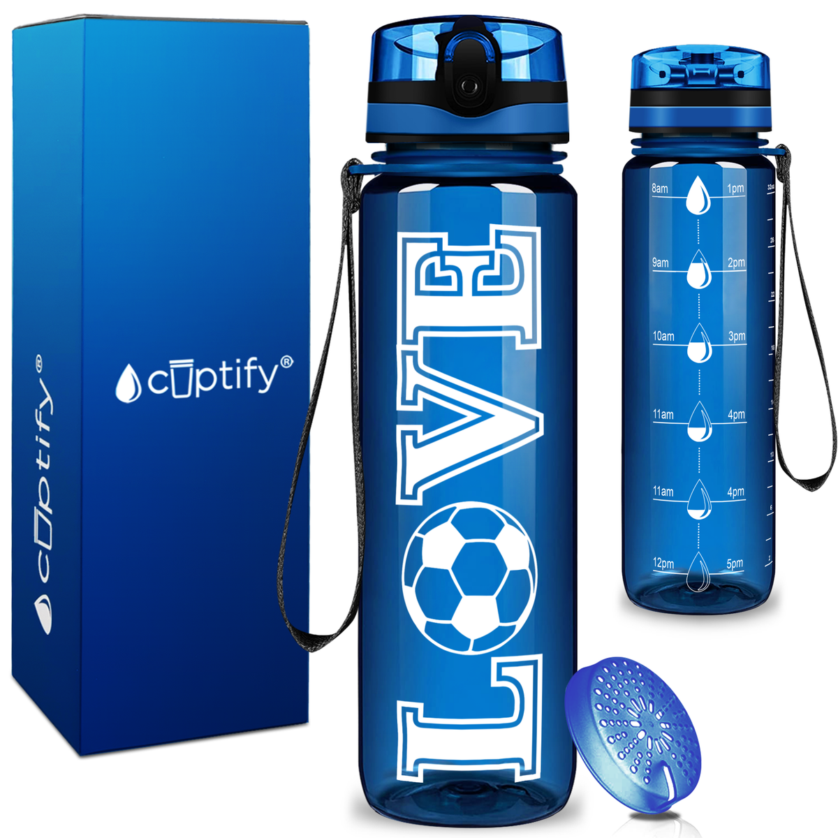 Soccer Love on 32 oz Motivational Tracking Water Bottle