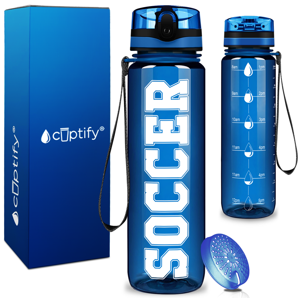 Soccer on 32 oz Motivational Tracking Water Bottle