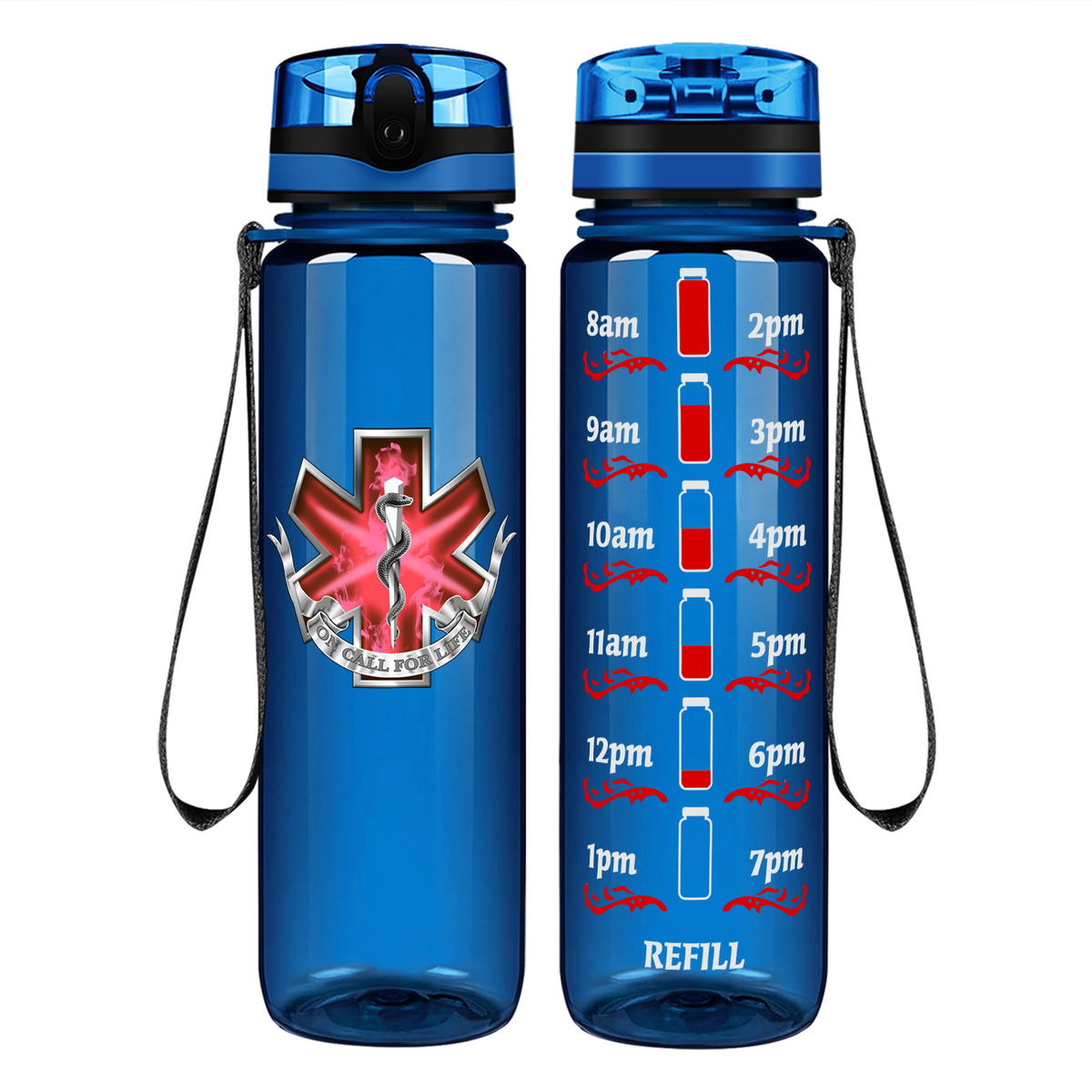EMT EMS On Call for Life Red Badge on 32 oz Motivational Tracking Water Bottle