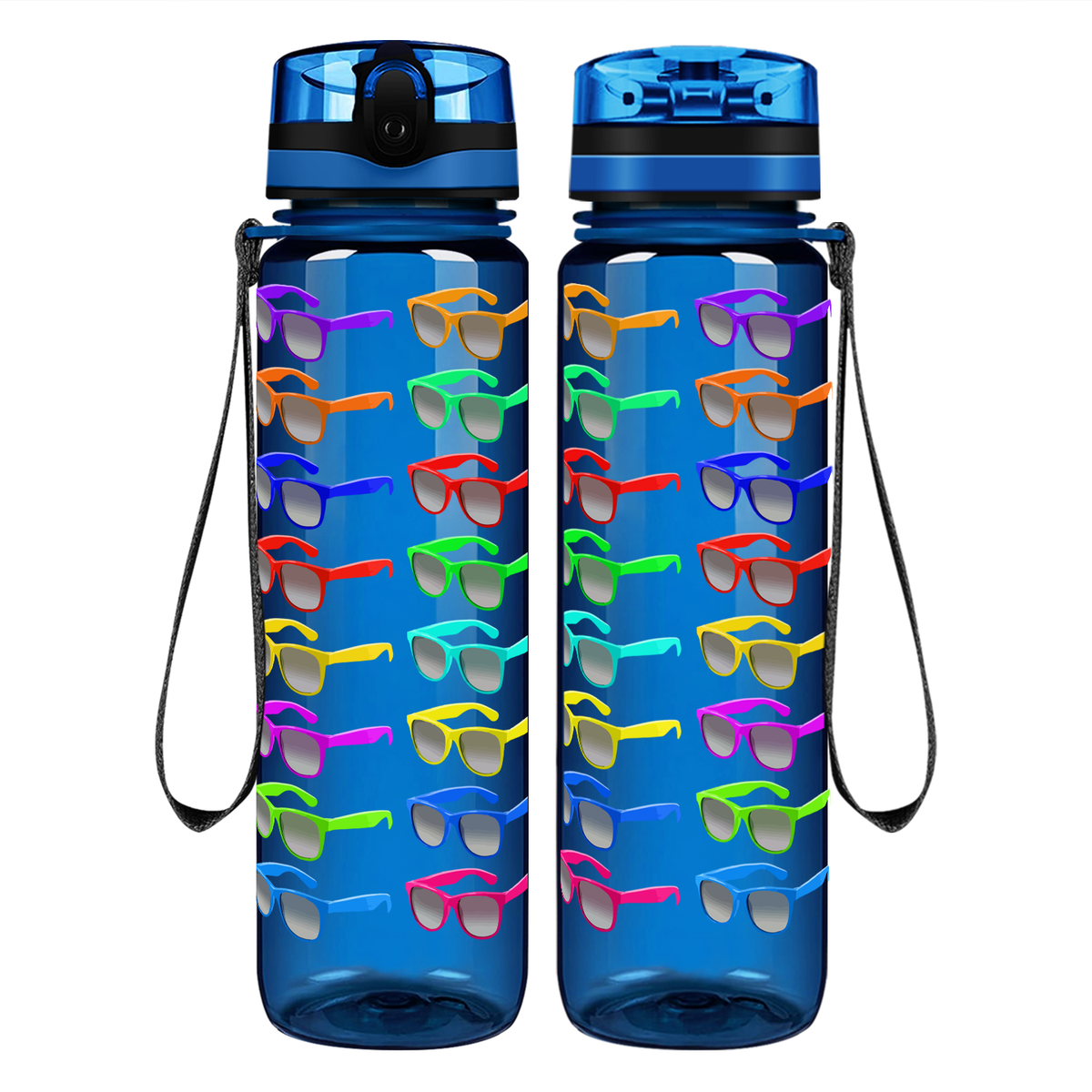 Rainbow Sunglasses Pattern on 32 oz Motivational Tracking Water Bottle