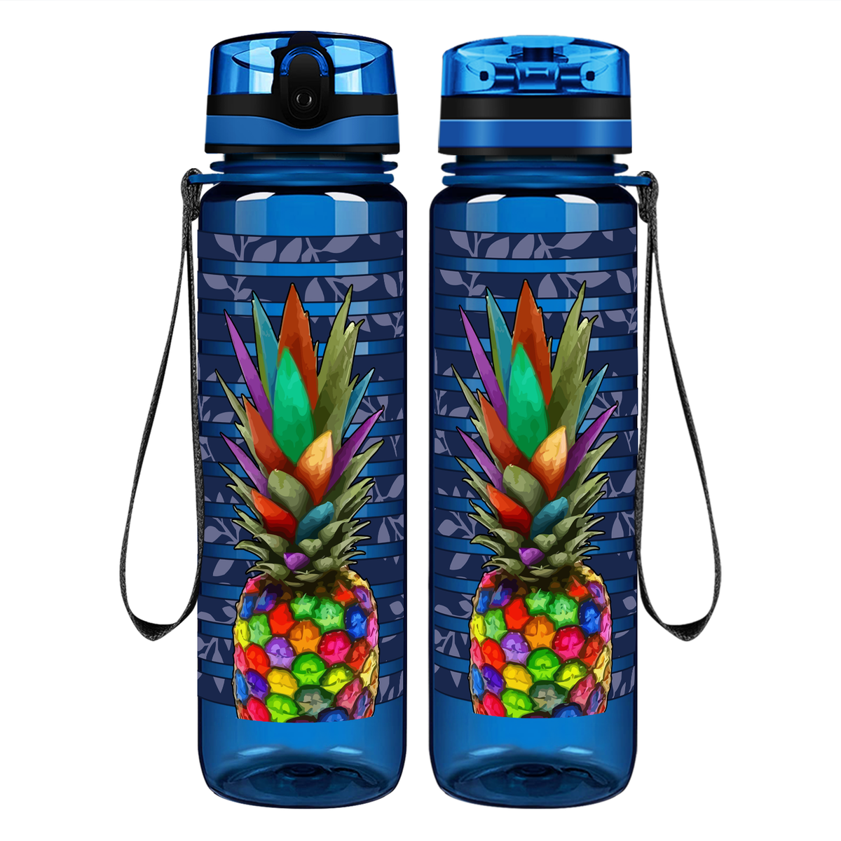 Rainbow Pineapple on 32 oz Motivational Tracking Water Bottle