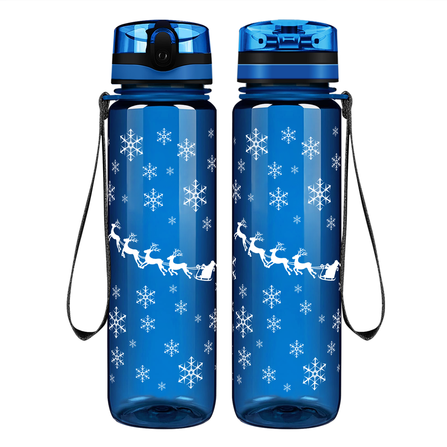 Santa with his Reindeer in the Snow Motivational Tracking Water Bottle