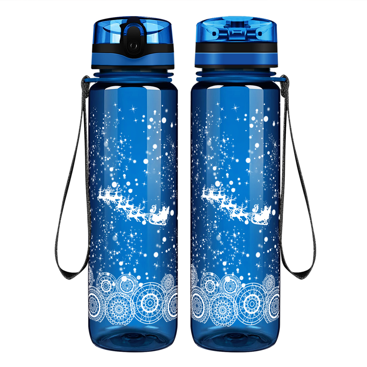 Santa With his Reindeer Holiday Motivational Tracking Water Bottle