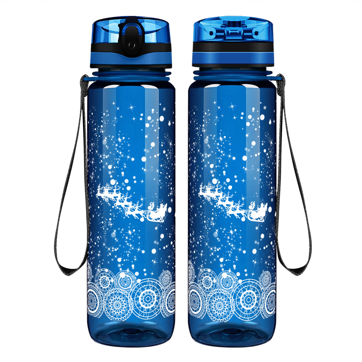 Santa With his Reindeer Holiday Motivational Tracking Water Bottle