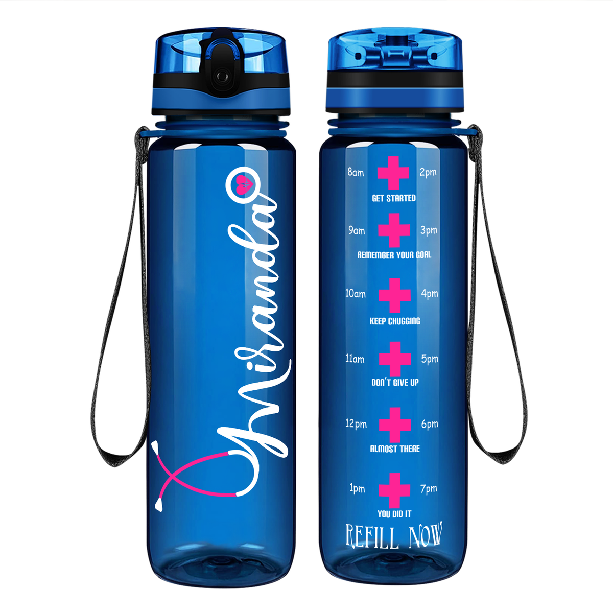 Personalized Nurse Water Bottle on 32oz Motivational Tracking Water Bottle