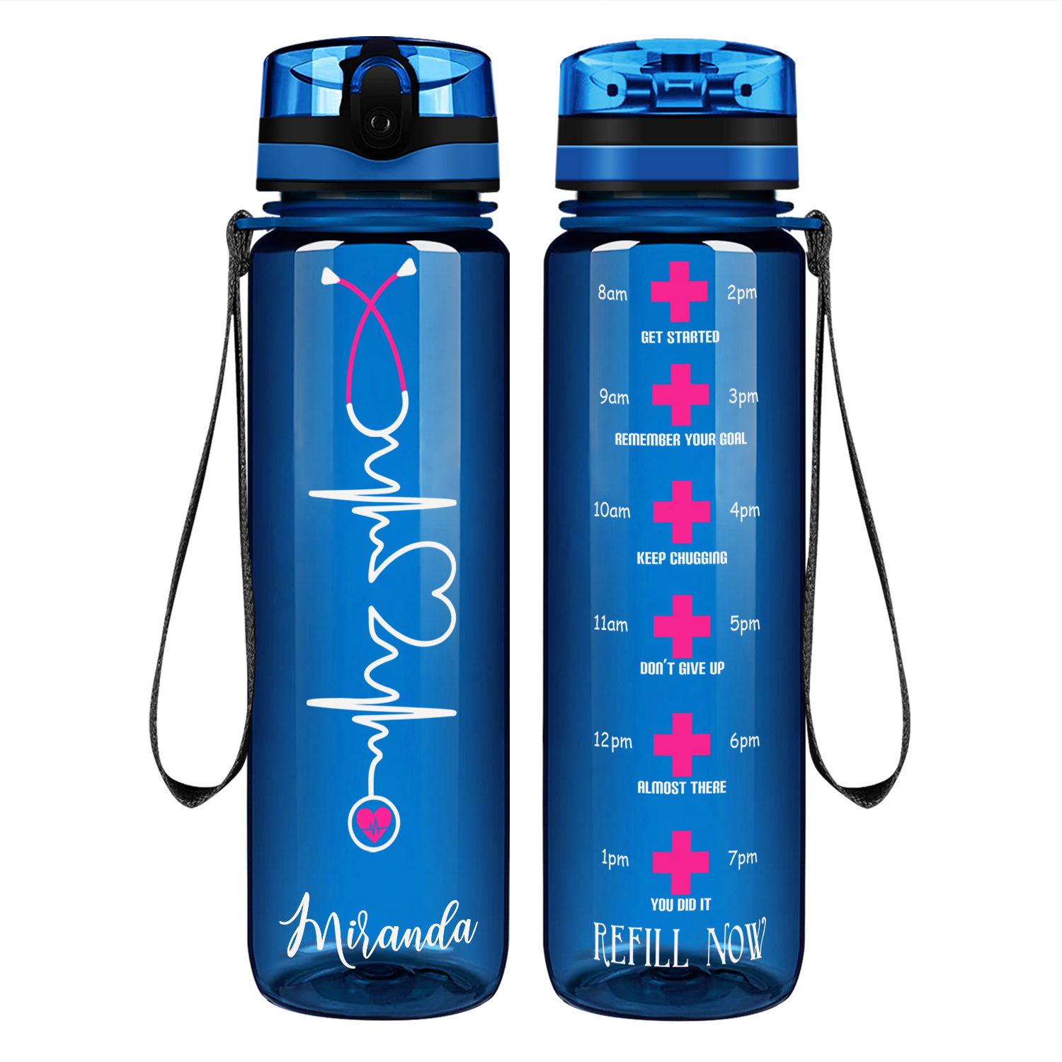 Personalized Nurse Heart Beat Stethoscope Motivational Tracking Water Bottle
