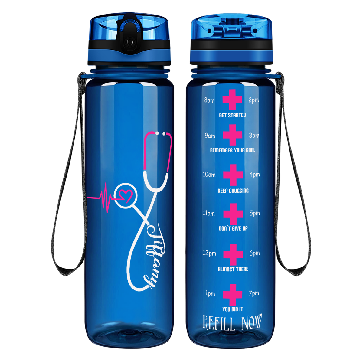 Personalized Nurse Pink Heart Stethoscope on 32oz Tracking Water Bottle