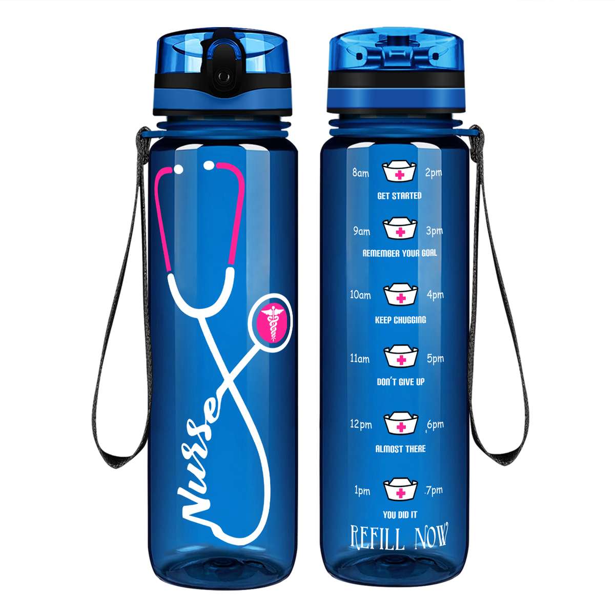 Personalized Nurse Pink Stethoscope on 32oz Motivational Tracking Water Bottle