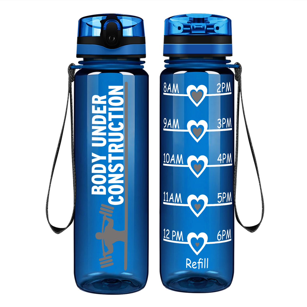 Gym Body Under Construction on 32 oz Motivational Tracking Water Bottle
