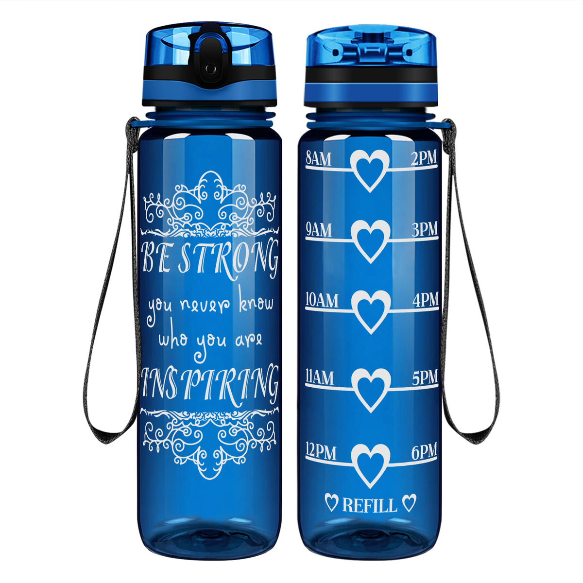 Be Strong on 32 oz Motivational Tracking Water Bottle