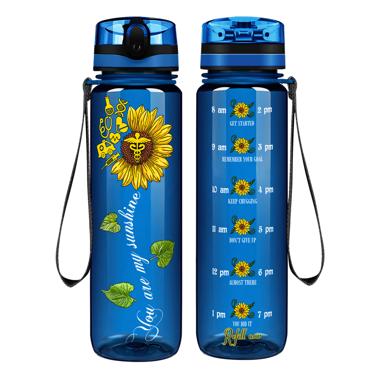 Nurse My Sunshine Sunflower on 32oz Motivational Tracking Water Bottle