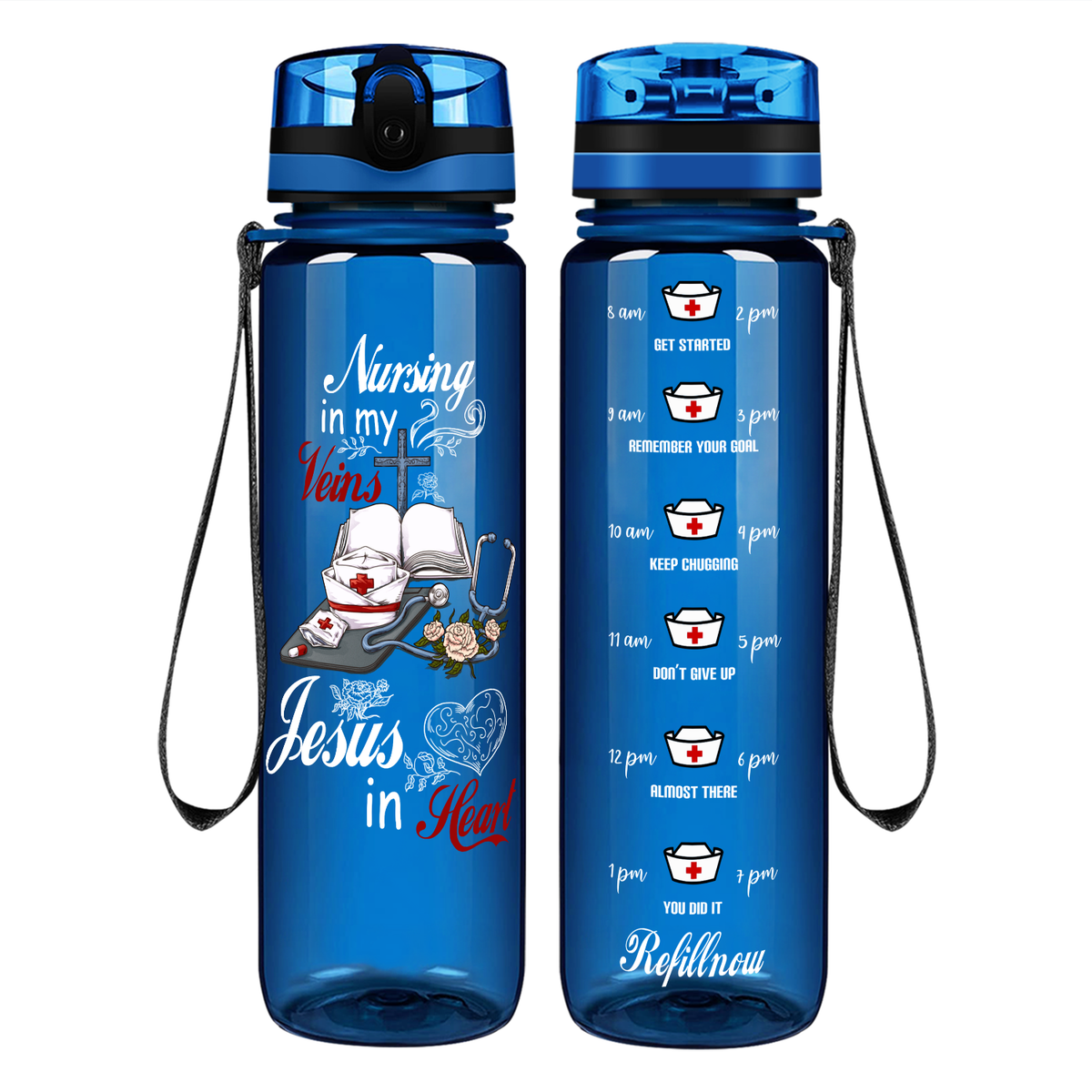 Nursing in my Veins on 32oz Motivational Tracking Water Bottle
