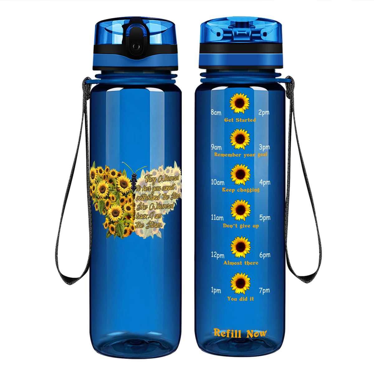 I Am The Storm Sunflower Butterfly on 32 oz Motivational Tracking Water Bottle