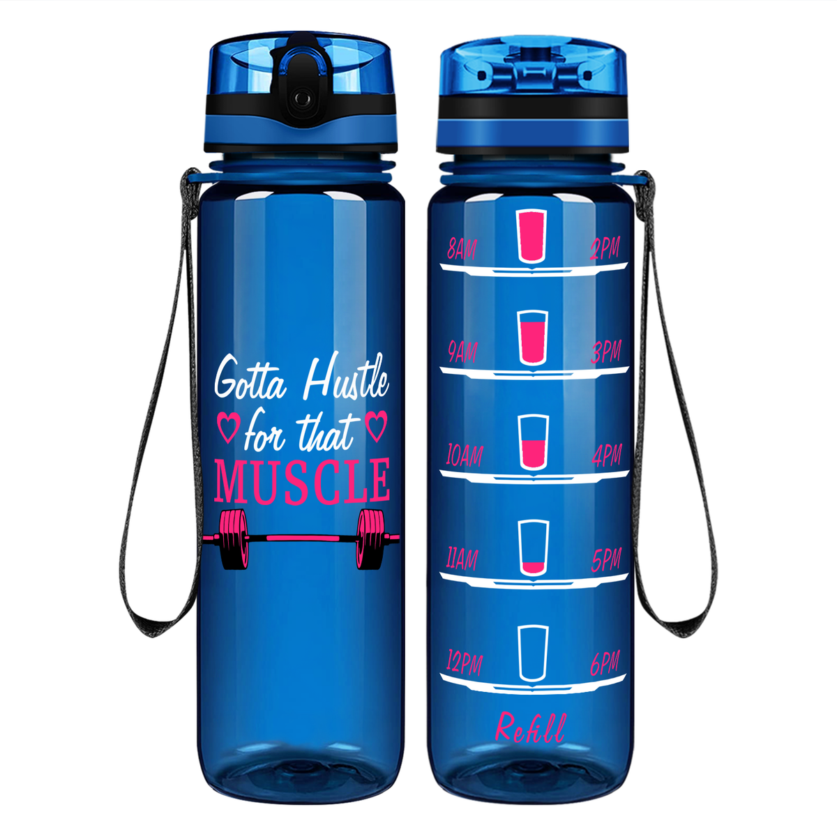 Heart Hustle For Muscle on 32 oz Motivational Tracking Water Bottle