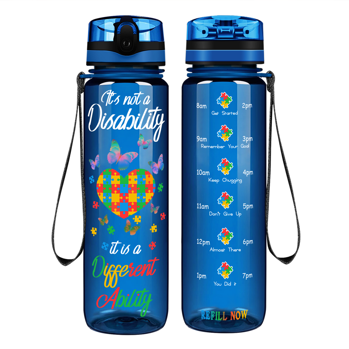 Autism Colorful Butterfly Different Ability on 32 oz Motivational Tracking Water Bottle