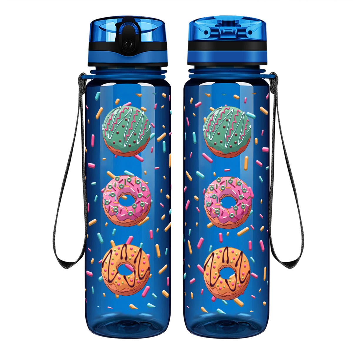 Frosted Donuts on 32 oz Motivational Tracking Water Bottle