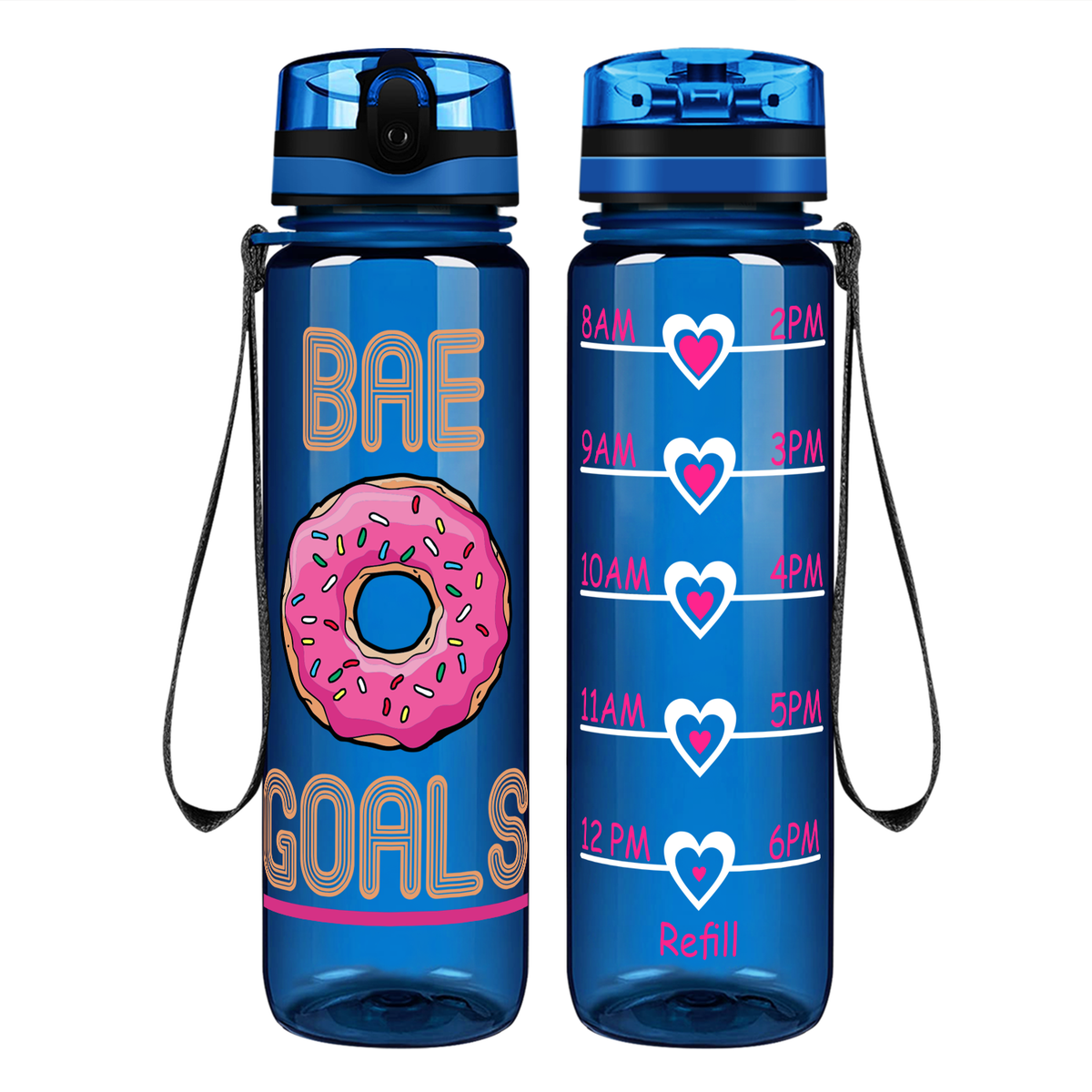 Bae Goals Donuts on 32 oz Motivational Tracking Water Bottle