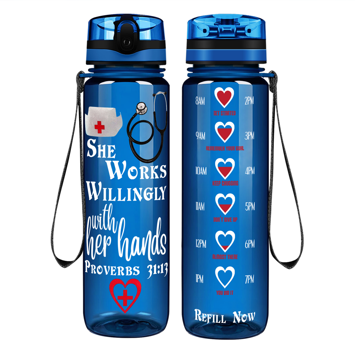 She Works Willingly with Her Hands on 32oz Motivational Nurse Water Bottle