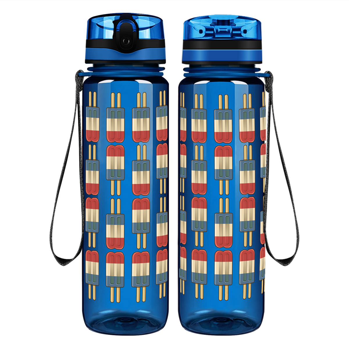 Red White Blue Popsicles on 32 oz Motivational Tracking Water Bottle