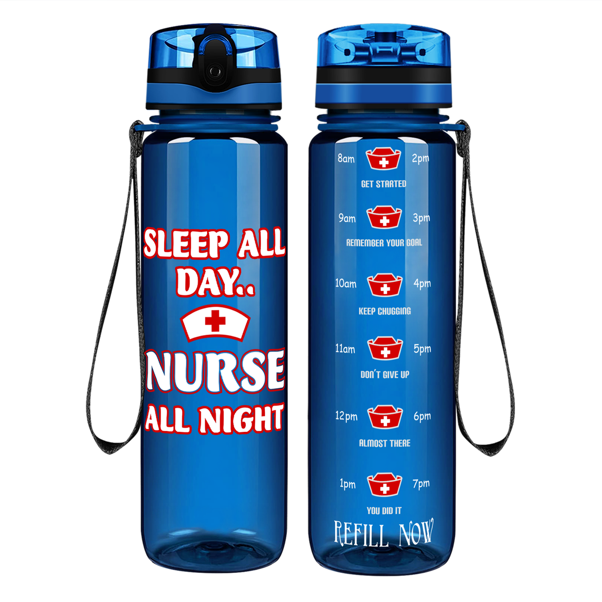 Sleep All Day Nurse All Night on 32oz Motivational Tracking Water Bottle