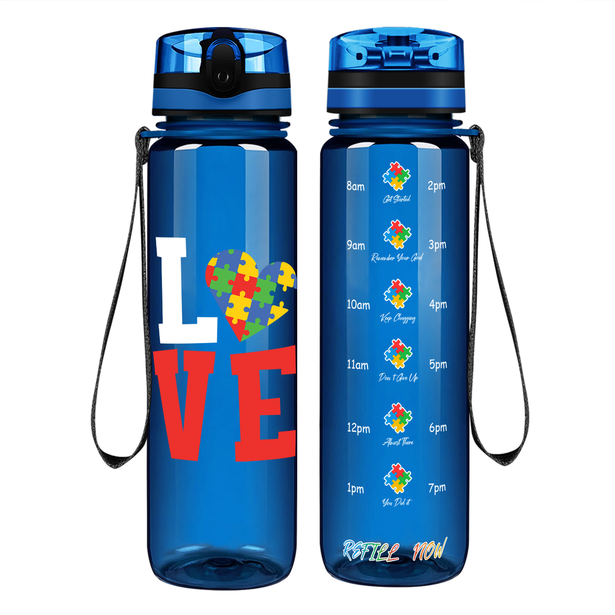 Autism Love on 32 oz Motivational Tracking Water Bottle