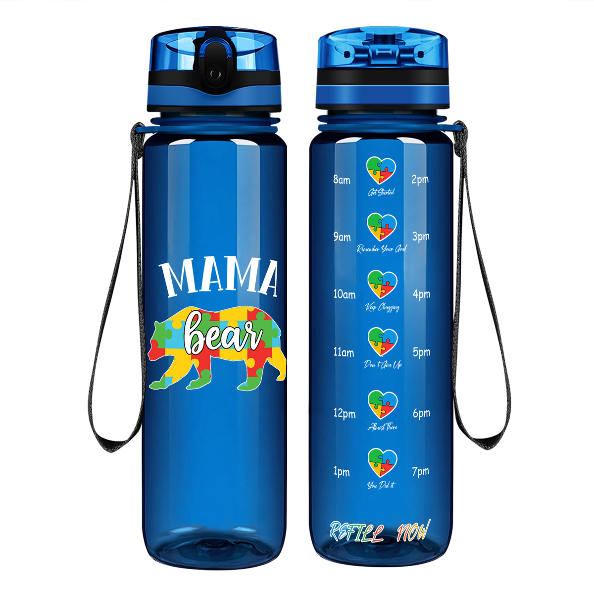 Autism Mama Bear on 32 oz Motivational Tracking Water Bottle