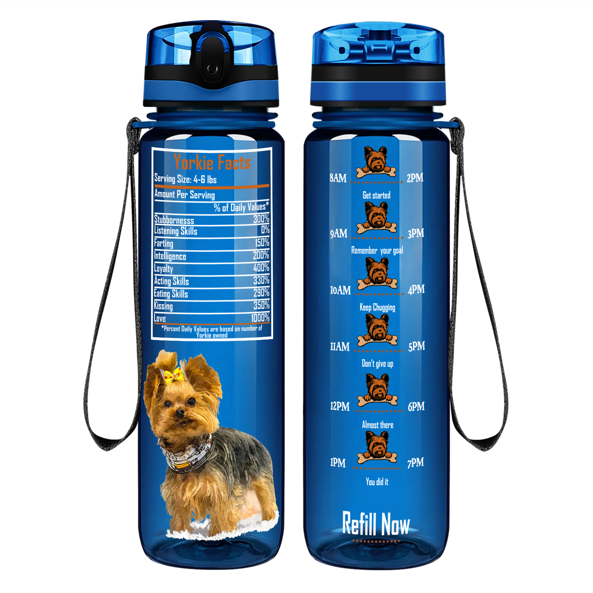 Yorkie Facts on 32 oz Motivational Tracking Water Bottle
