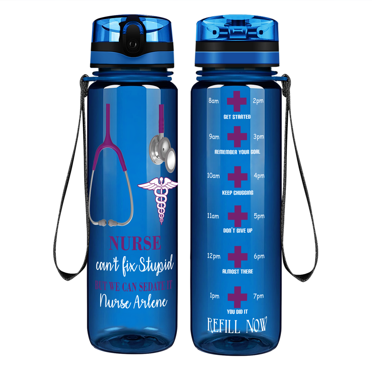 Personalized Can't Fix Stupid on 32oz Tracking Nurse Water Bottle