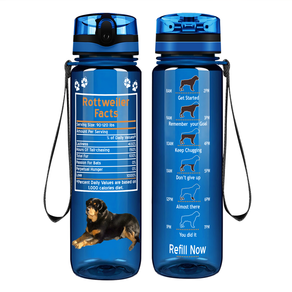 Rottweiler Facts on 32 oz Motivational Tracking Water Bottle