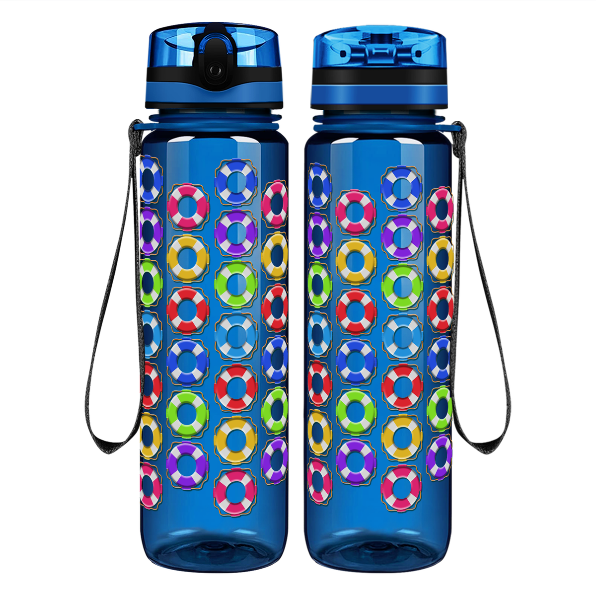 Colorful Life Savers on 32 oz Motivational Tracking Water Bottle