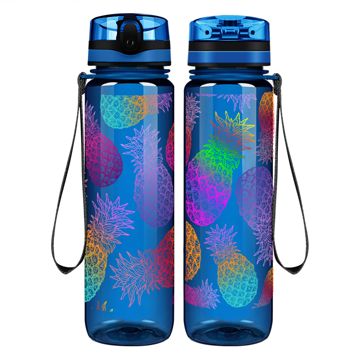 Colorful Pineapples on 32 oz Motivational Tracking Water Bottle