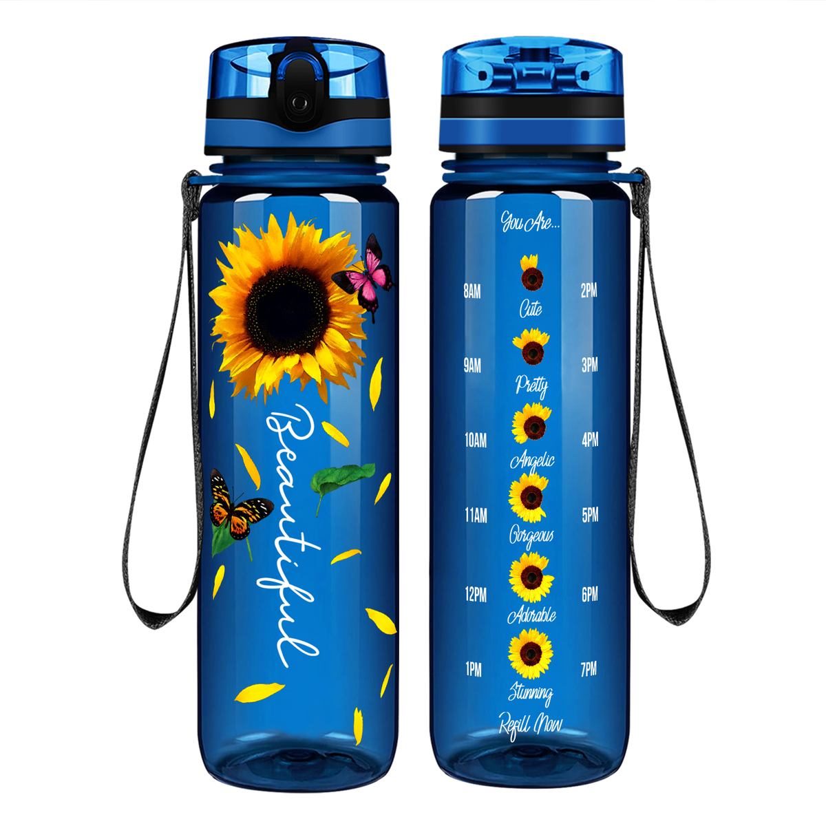 Beautiful Sunflowers on 32 oz Motivational Tracking Water Bottle