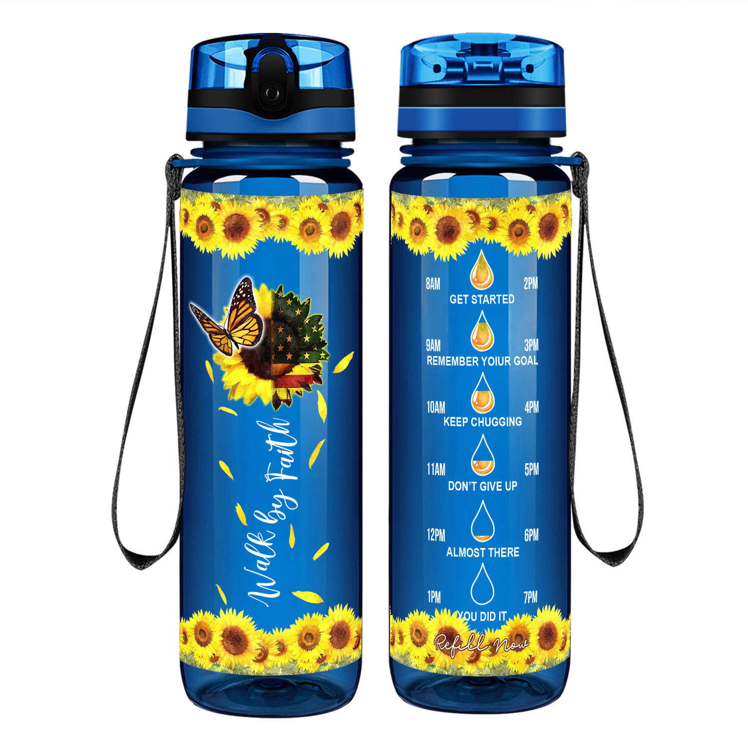 Cuptify Walk by Faith American Sunflower Motivational Tracking Water Bottle