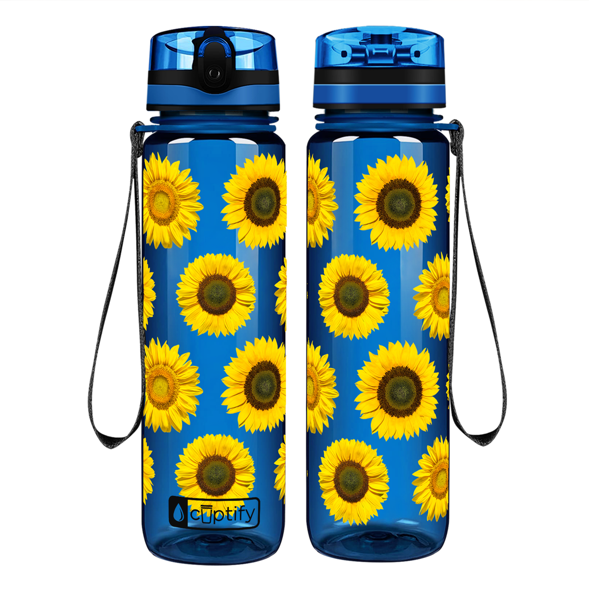 Sunflowers Galore on 32 oz Motivational Tracking Water Bottle