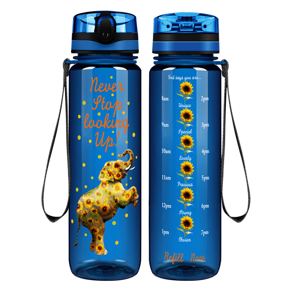 Never Stop Looking Up on 32 oz Motivational Tracking Water Bottle