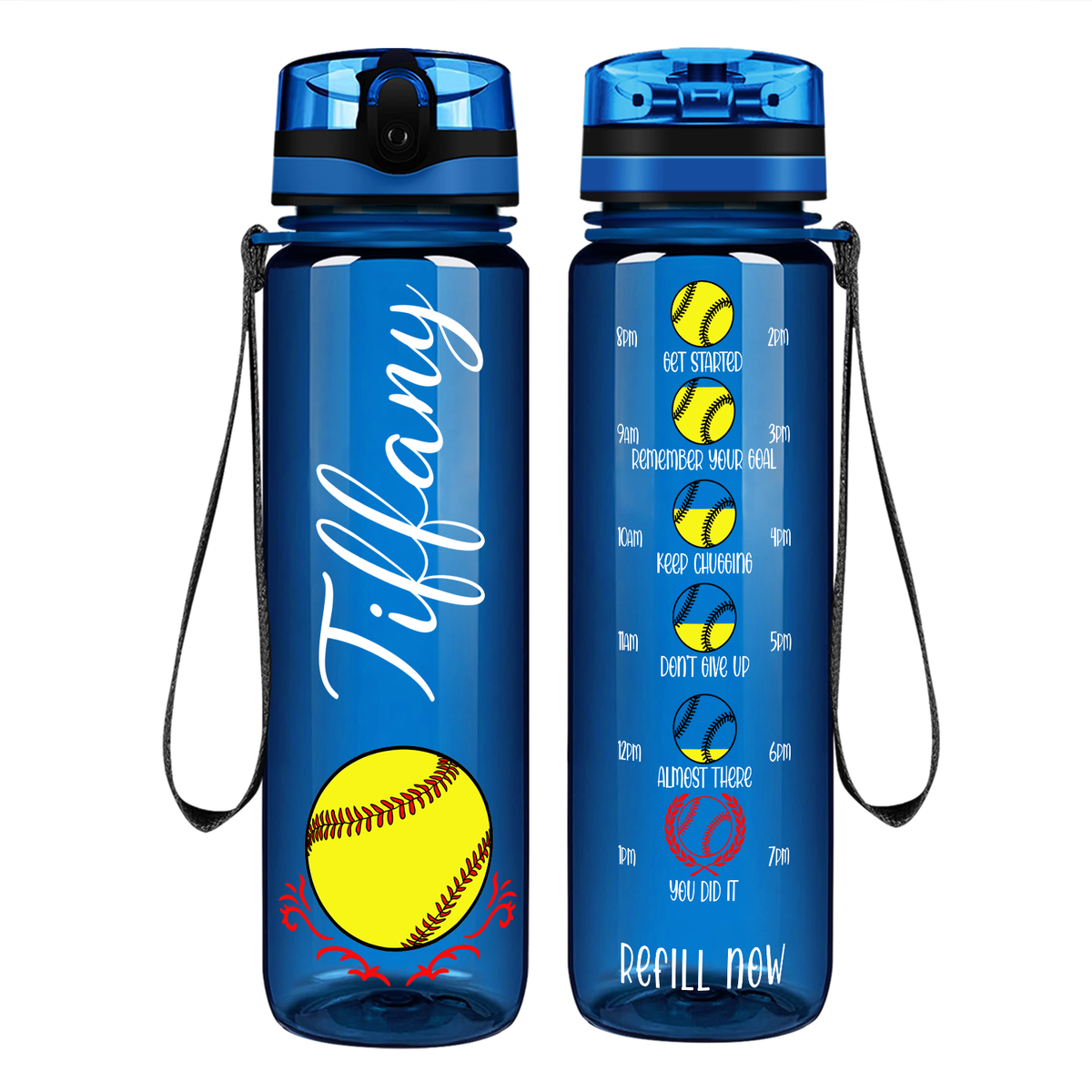Personalized Softball on 32 oz Motivational Tracking Water Bottle