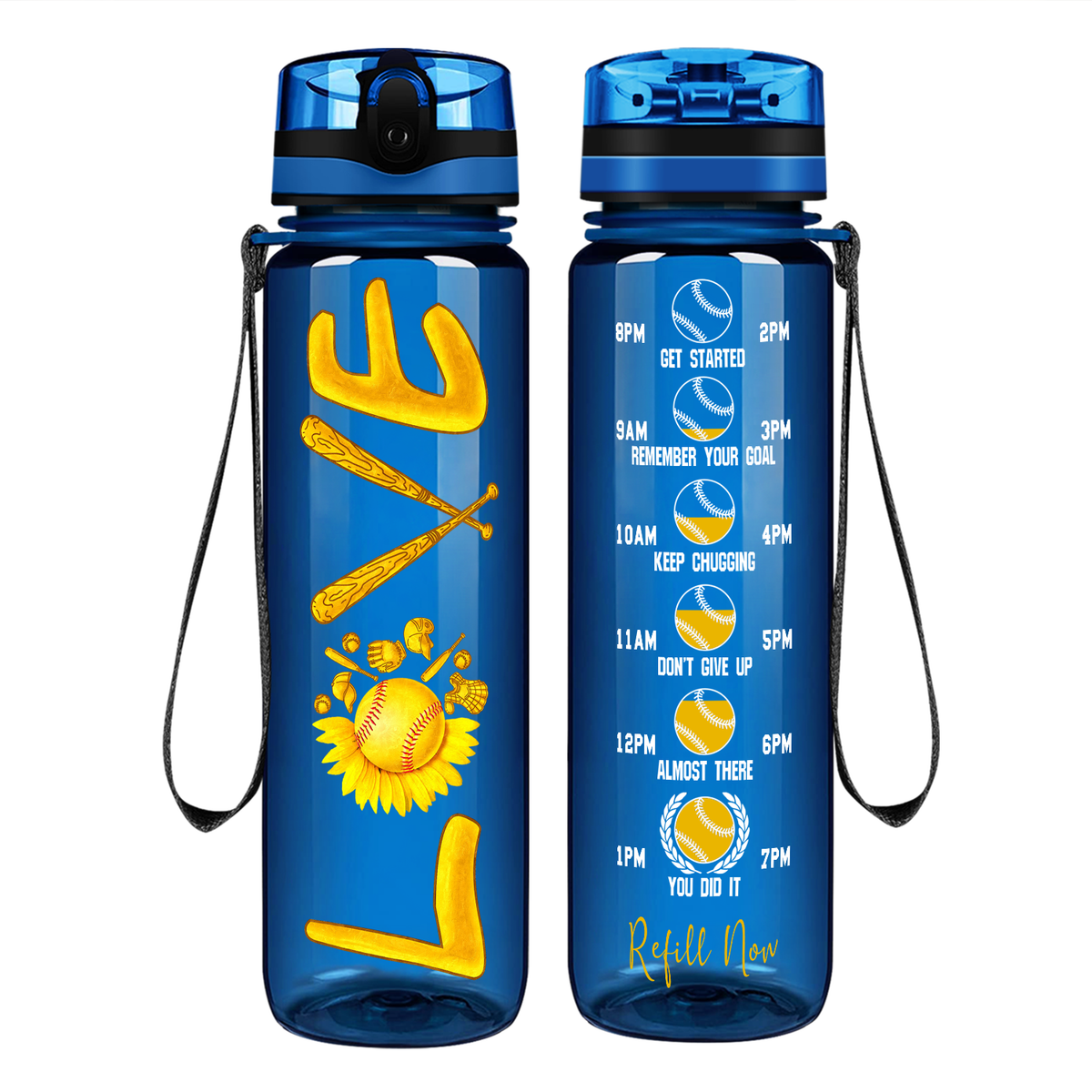 Softball Love on 32 oz Motivational Tracking Water Bottle