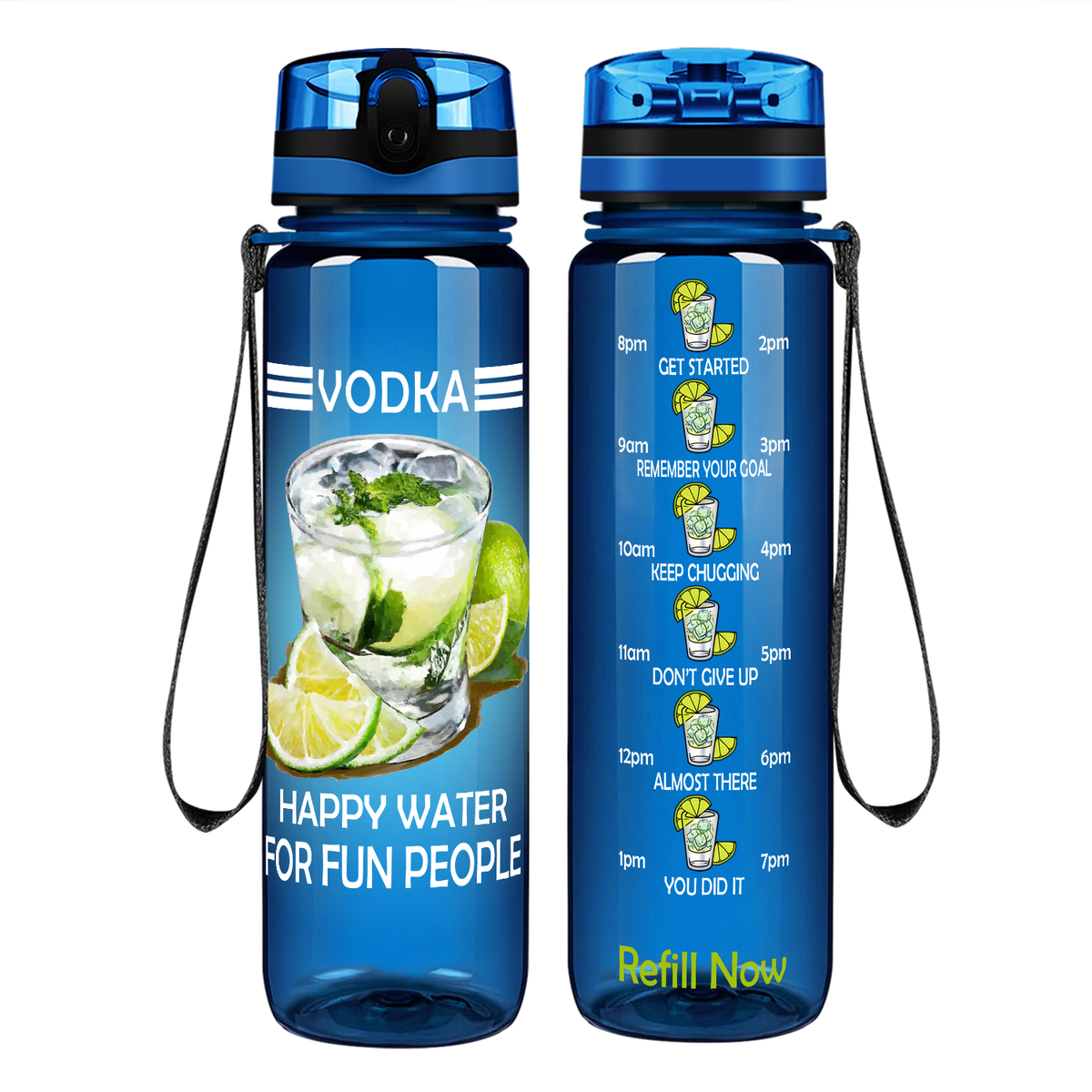 Vodka Happy Water for Fun People on 32 oz Motivational Tracking Water Bottle
