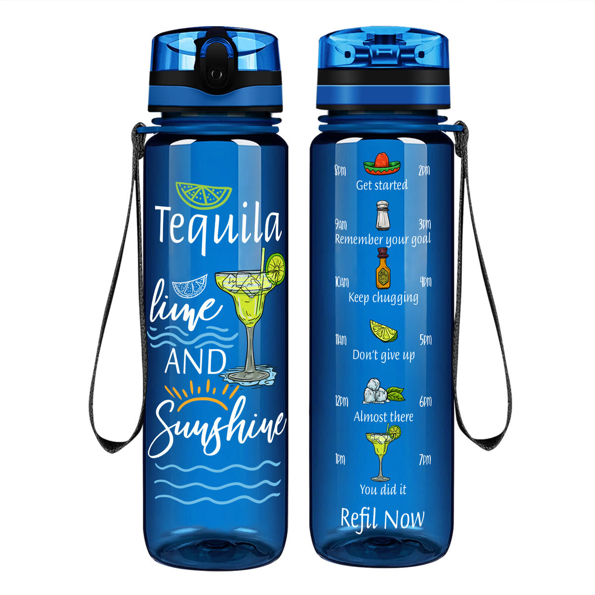 Tequila Lime and Sunshine on 32 oz Motivational Tracking Water Bottle