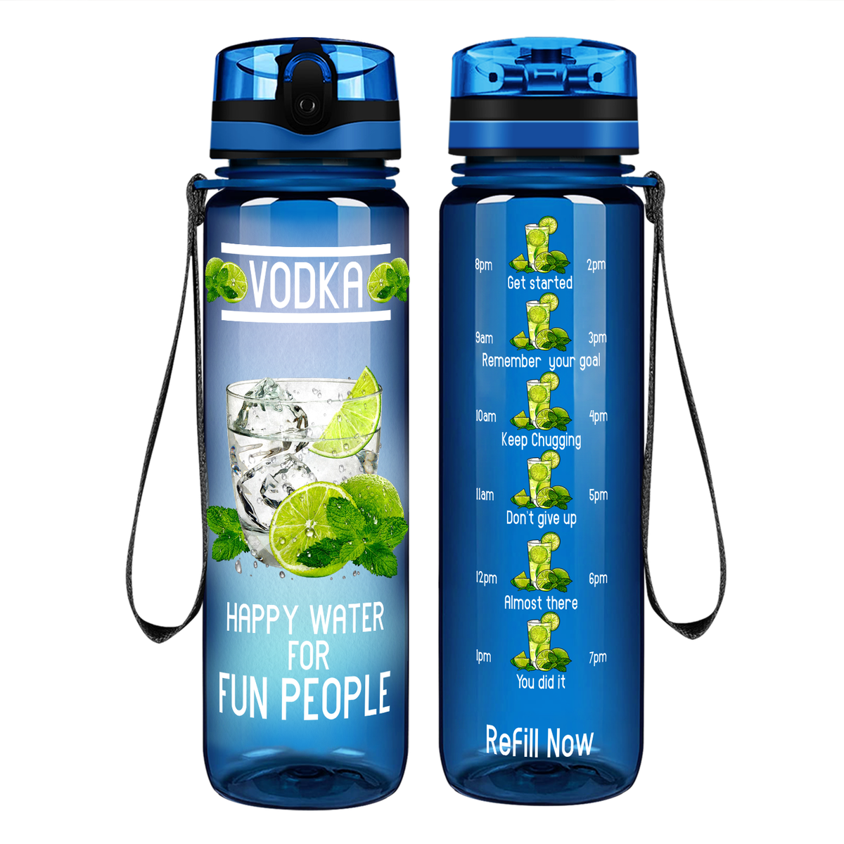 Vodka Happy Water on 32 oz Motivational Tracking Water Bottle