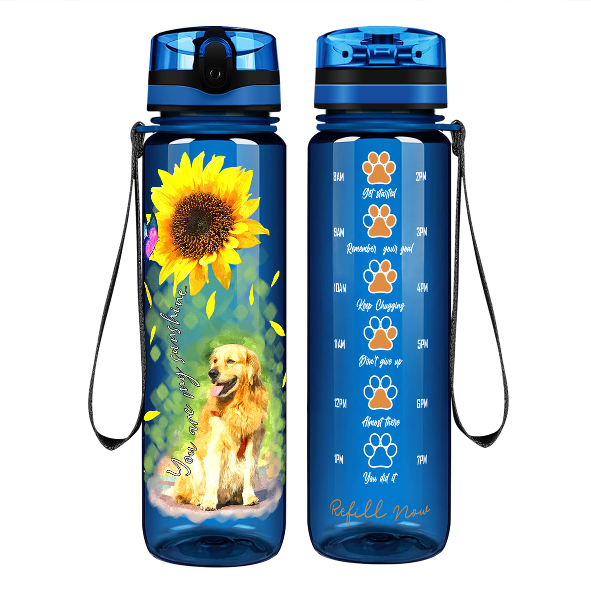 You Are My Sunshine with Butterfly Golden Retriever on 32 oz Motivational Tracking Water Bottle