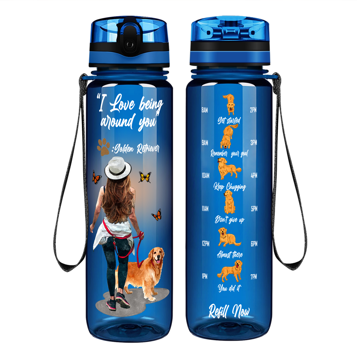 I love Being Around You Golden Retriever on 32 oz Motivational Tracking Water Bottle