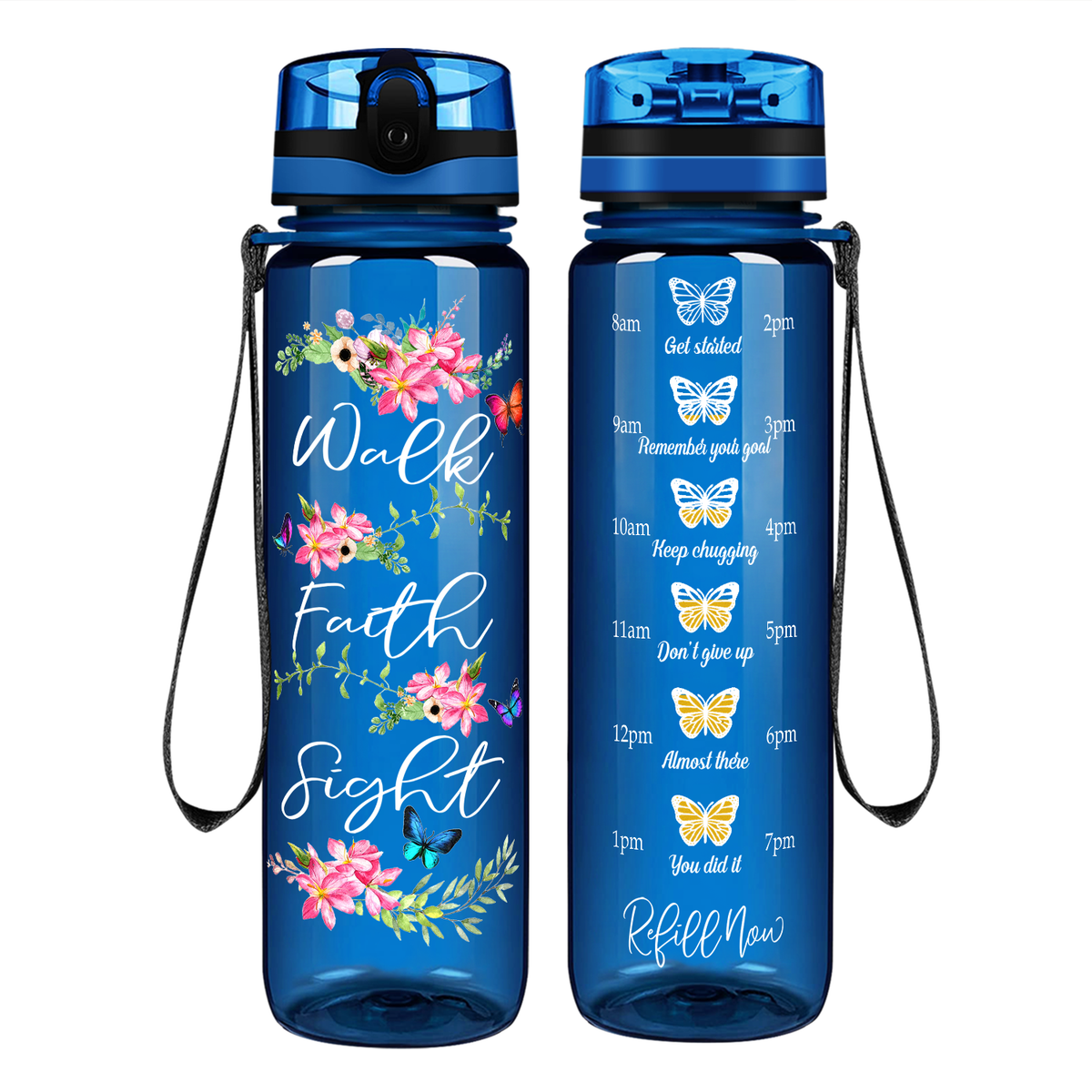 Walk Faith Sight on 32 oz Motivational Tracking Water Bottle