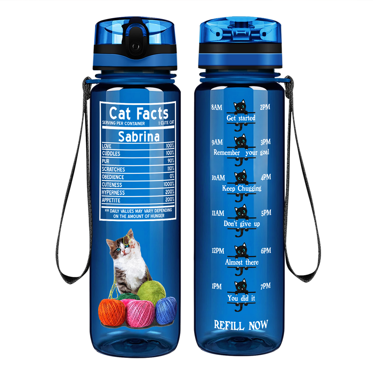 Personalized Cat Facts on 32 oz Motivational Tracking Water Bottle