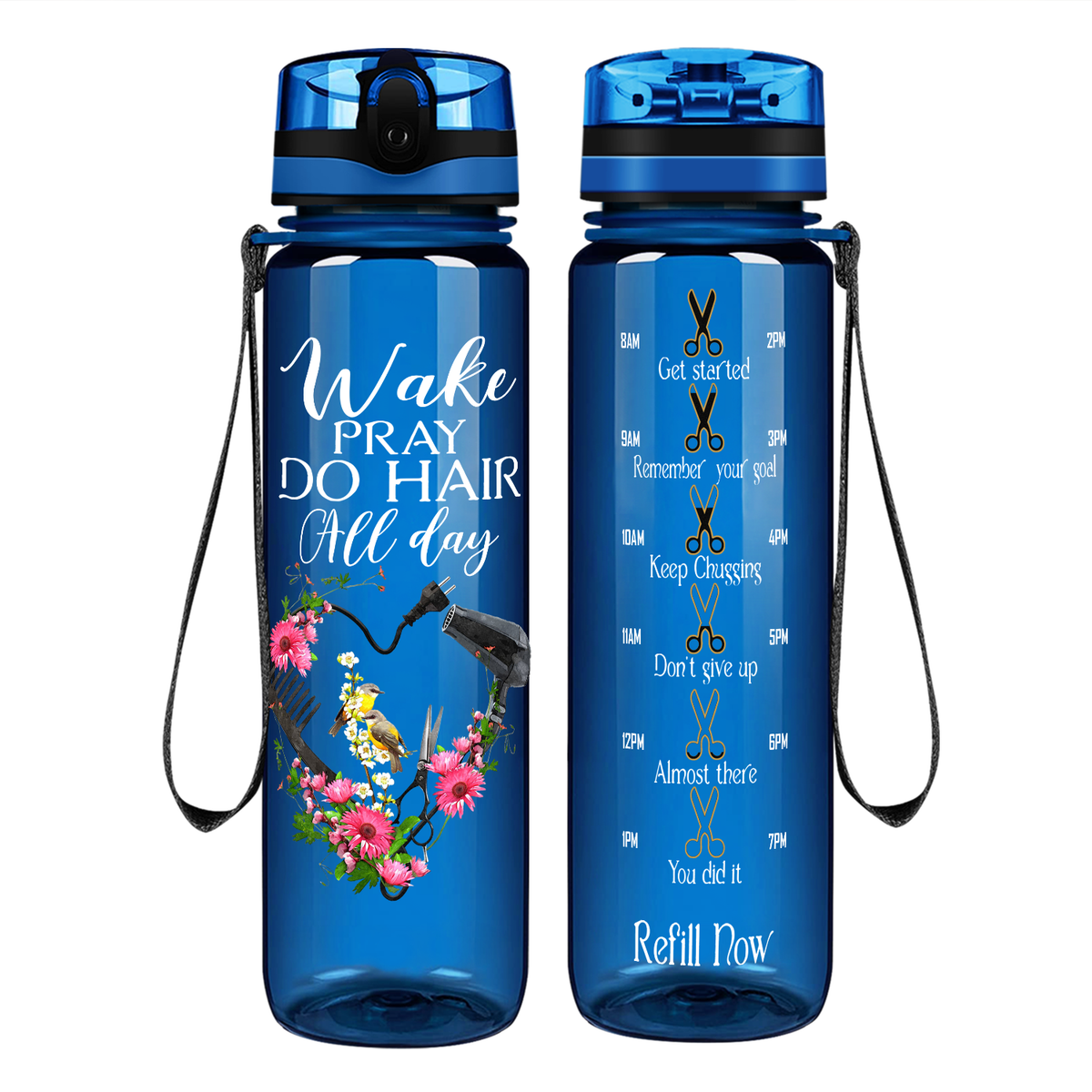 Wake Pray Do Hair All Day on 32 oz Motivational Tracking Water Bottle