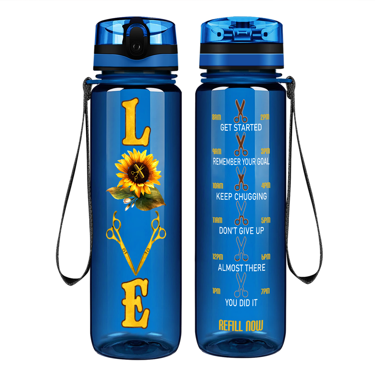 Sunflower Hairstylist Love on 32 oz Motivational Tracking Water Bottle