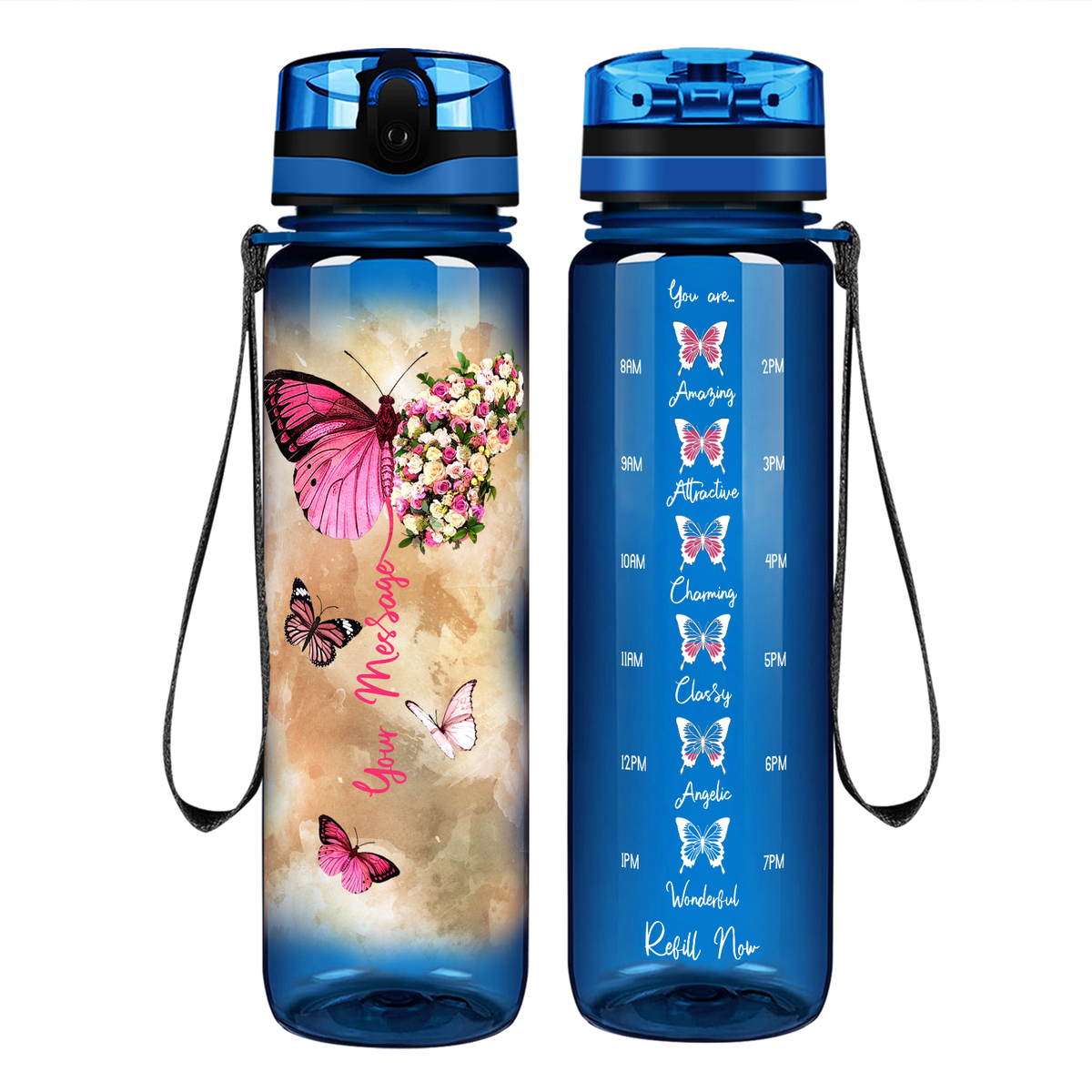 Personalized Butterflies Custom Message on 32 oz Motivational Tracking Water Bottle