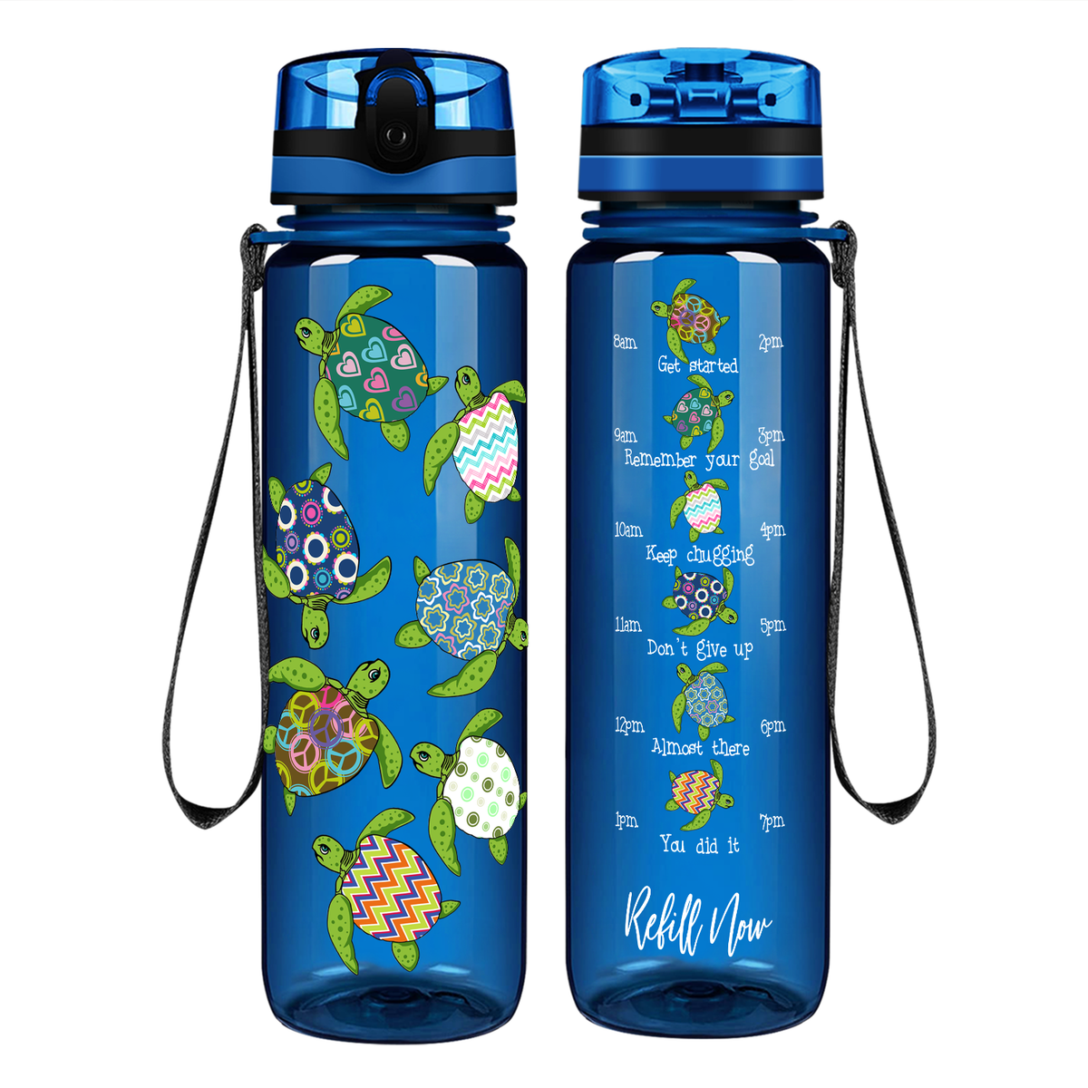 Colorful Turtles on 32 oz Motivational Tracking Water Bottle